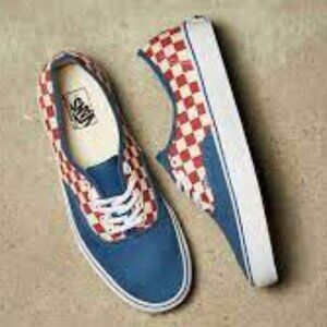 Vans Unisex Shoes Authentic -50th Anniversary blue with red-white checkerboard